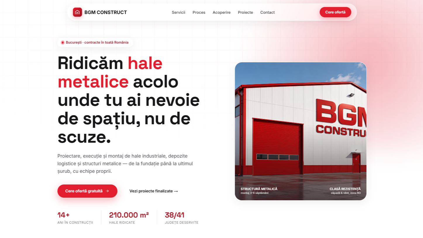 Exemplu de site de prezentare pentru o firmă de construcții și hale industriale, realizat de VisionFlow