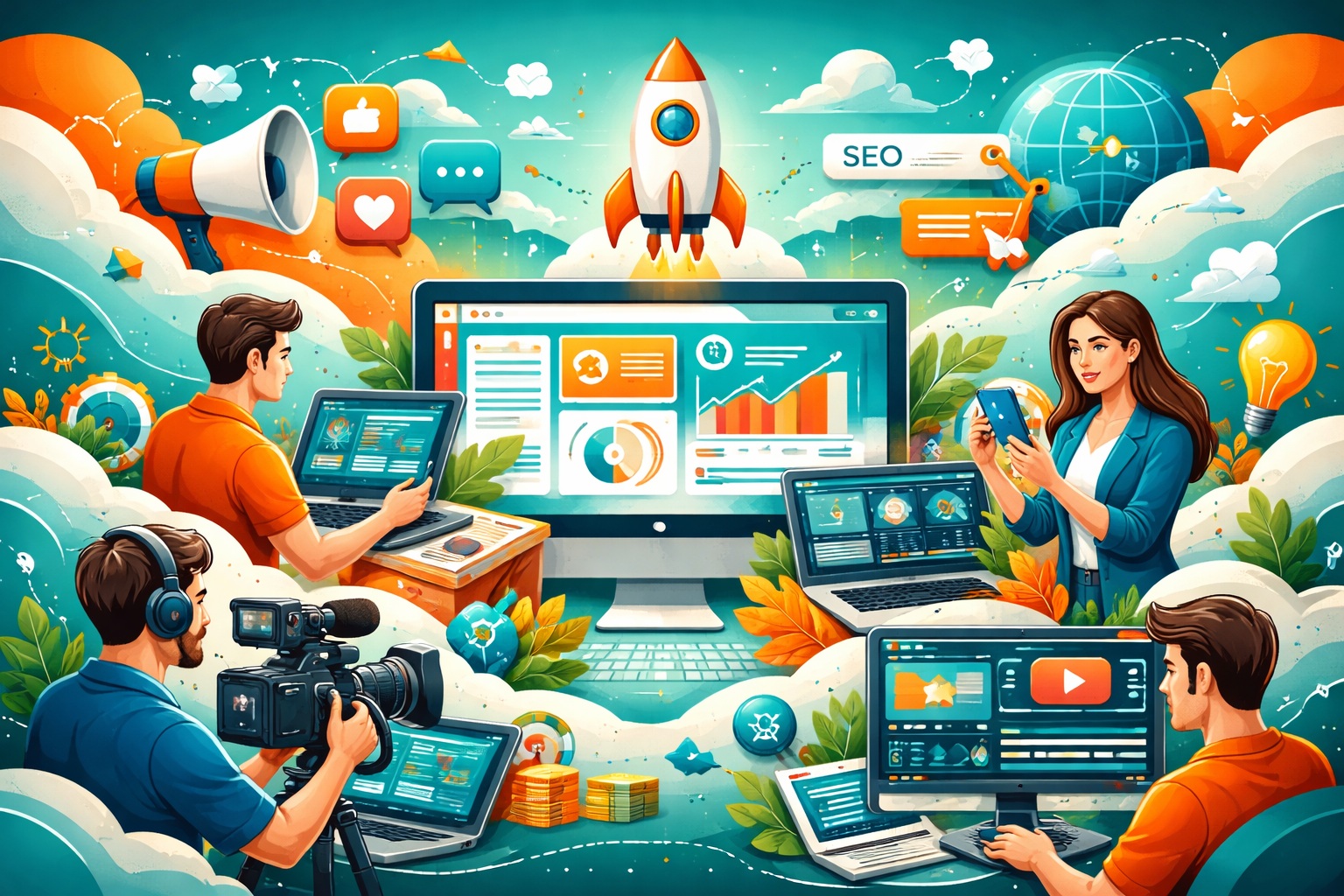 Echipa agenției de marketing și web design VisionFlow din Pitești