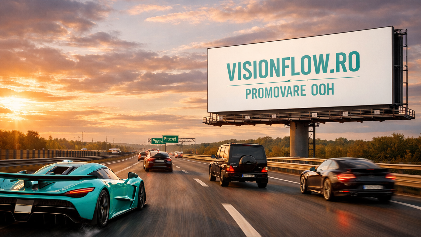 Panou publicitar pe Autostrada A1 lângă Pitești